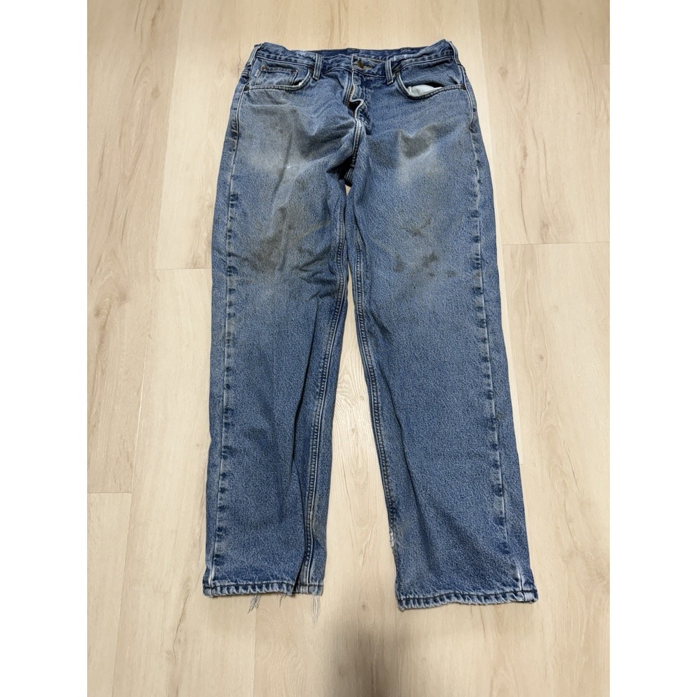 Men's Carhartt Denim Relaxed Fit Flannel Lined Blue Jeans Size 36 x 32 RN#14806